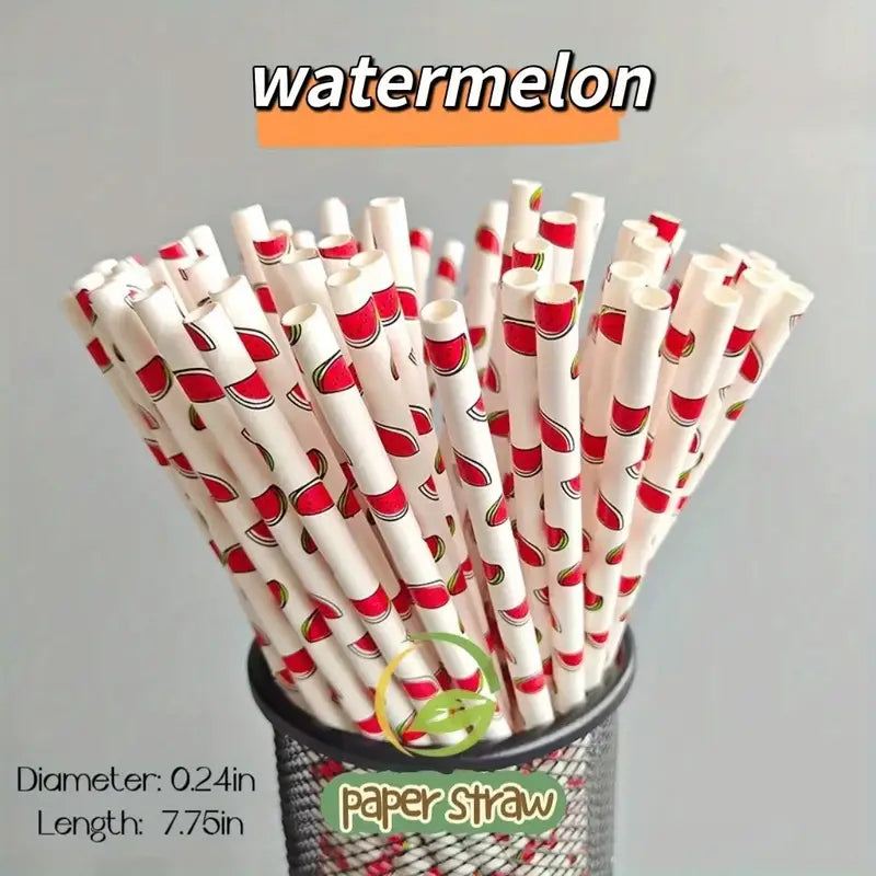 Eco-Friendly Biodegradable Fruit Series Paper Straws (25/100 Packs)