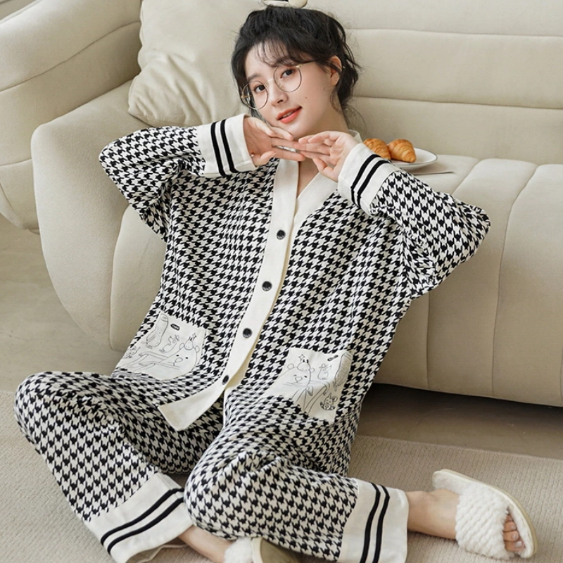 Cartoon Print Polka Dot Pajamas Set for Women