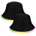 Chuarry 2 Pcs LED Light up Bucket Hat Set LED Light up Bucket Hat LED Bucket Hat for Men and Women Unisex (Black Neon)
